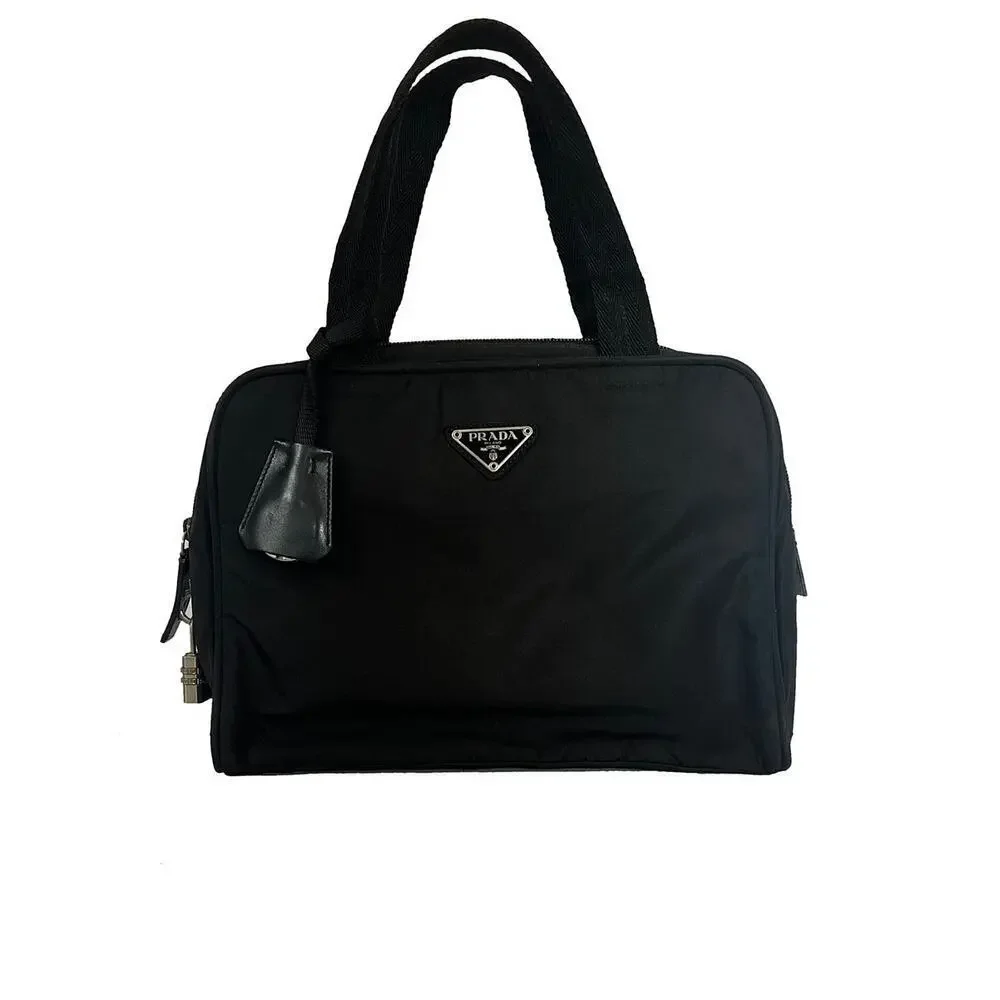 Prada Sport Black Tessuto Nylon Satchel Bag Italy w/ Padlock & Key